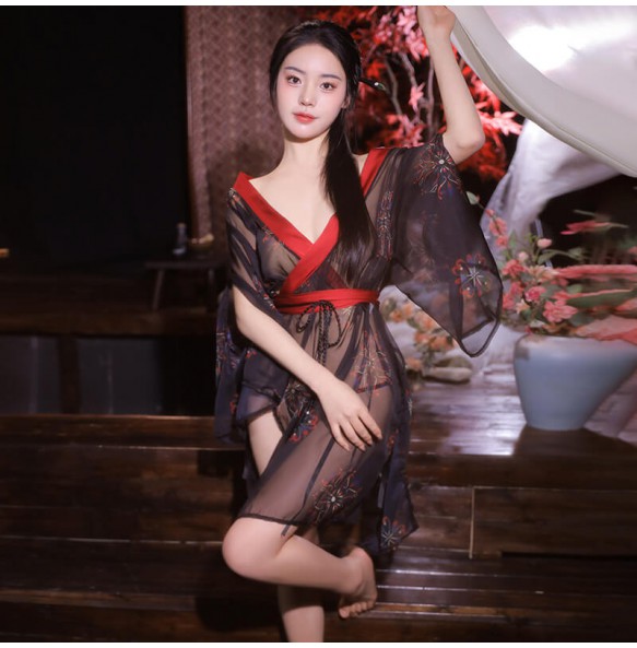 FEE ET MOI - Japanese Phantom Print Kimono Set (Black - Red)